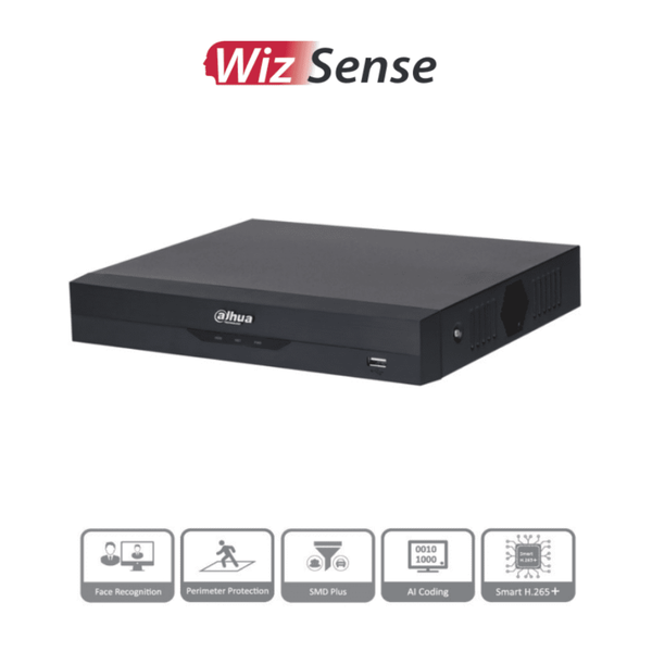 DAHUA XVR5108HS-4KL-I3 - DVR 4K WizSense de 8 canales + 8 IP o hasta 16 IP. Incluye SMD Plus, Protección Perimetral y reconocimiento facial, codificación con IA, H.265+, y soporta CVI, AHD, TVI, CVBS e IP. Compatibilidad con IoT y POS