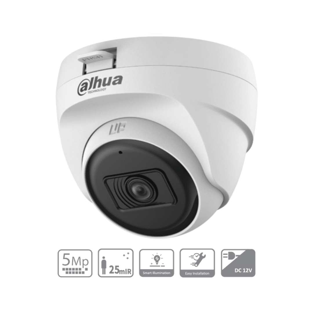 DAHUA - Cámara Domo de 5 Megapixeles/ Lente de 2.8mm/ 106 Grados de Apertura/ IR de 25 Mts/ Uso Interior/ Soporta HDCVI/AHD/TVI y CBVS