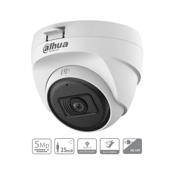 DAHUA - Cámara Domo de 5 Megapixeles/ Lente de 2.8mm/ 106 Grados de Apertura/ IR de 25 Mts/ Uso Interior/ Soporta HDCVI/AHD/TVI y CBVS
