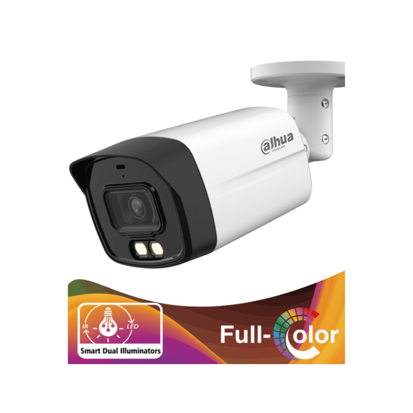 DAHUA - Cámara Bullet 4k/ Iluminador Dual Inteligente + Full Color/ Lente de 2.8 mm/ 106 Grados de Apertura/ Microfono Integrado/ 40 Metros de Iluminación IR y Visible/ WDR Real de 120 dB/ IP67
