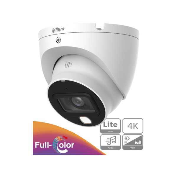 DAHUA HAC-HDW1809TLM-A-LED -Camara Domo Eyeball 4k Full Color/ 8 MP/Lente de 2.8mm/106 Grados de Apertura/ Microfono Integrado/ 20 Metros de Iluminación/ Imagen a Todo Color 24/7/ Super Adapt/ WDR de 120 dB/ Soporta CVI/CVBS/AHD/TVI
