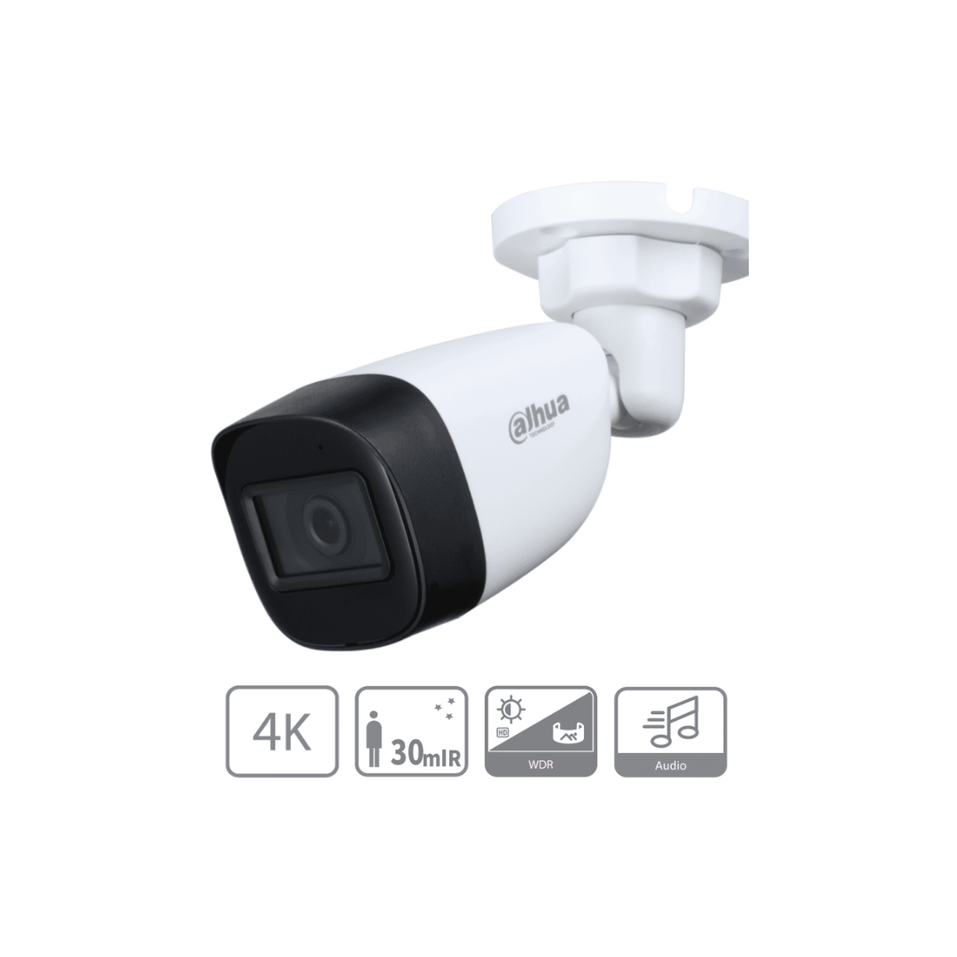 DAHUA - Cámara Bullet 4k con Micrófono Integrado/ 8 Megapixeles/ Lente de 2.8 mm/ 106 Grados de Apertura/ 30 Metros de IR/ WDR Real de 120 dB/ Soporta: CVI/TVI/AHD/CVBS