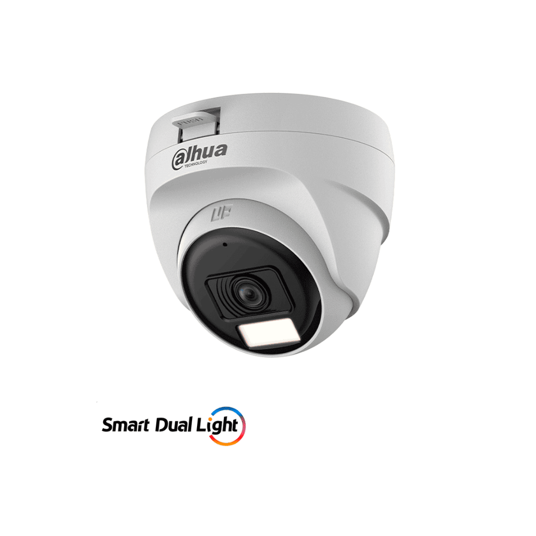 DAHUA - Cámara Domo 5 MP Serie Cooper/ Lente 2.8 mm Apertura Hasta 106°/ Iluminación Dual Inteligente/ Micrófono Incorporado/ Iluminación Hasta 25Mts IR + 20Mts Luz Calida/ Plástico/ Ideal para Interior