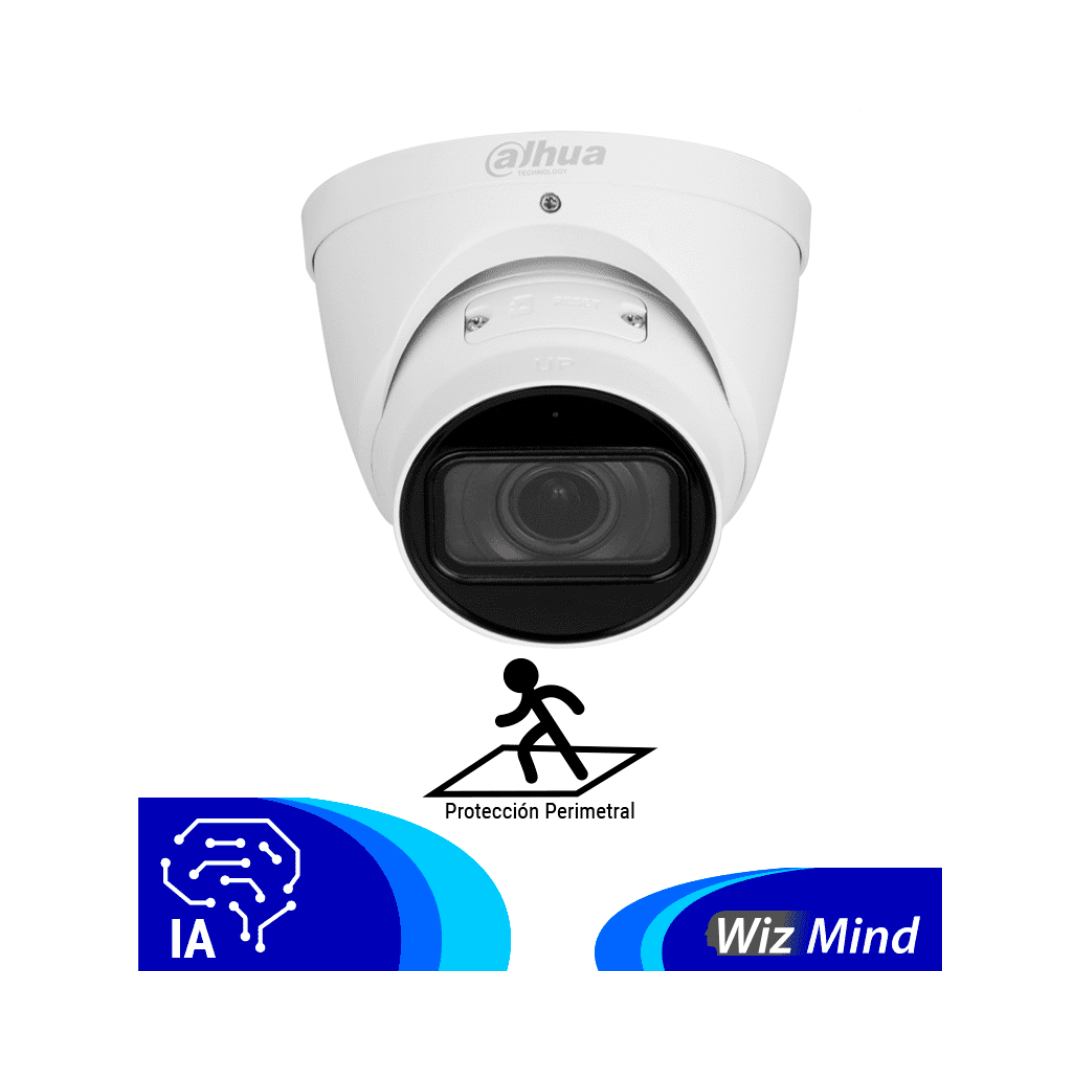 DAHUA - Cámara Domo de 5 MP/ WizMind/ Eyeball/ Lente Motorizado de 2.7 a 13.5 mm/ Ir de 40 m/ H.265+/ Inteligencia Artificial/ Metadatos/ Detección de Rostros/ ePoE/ SMD 3.0/ IP67/ Ranura para MicroSD/ Acupik