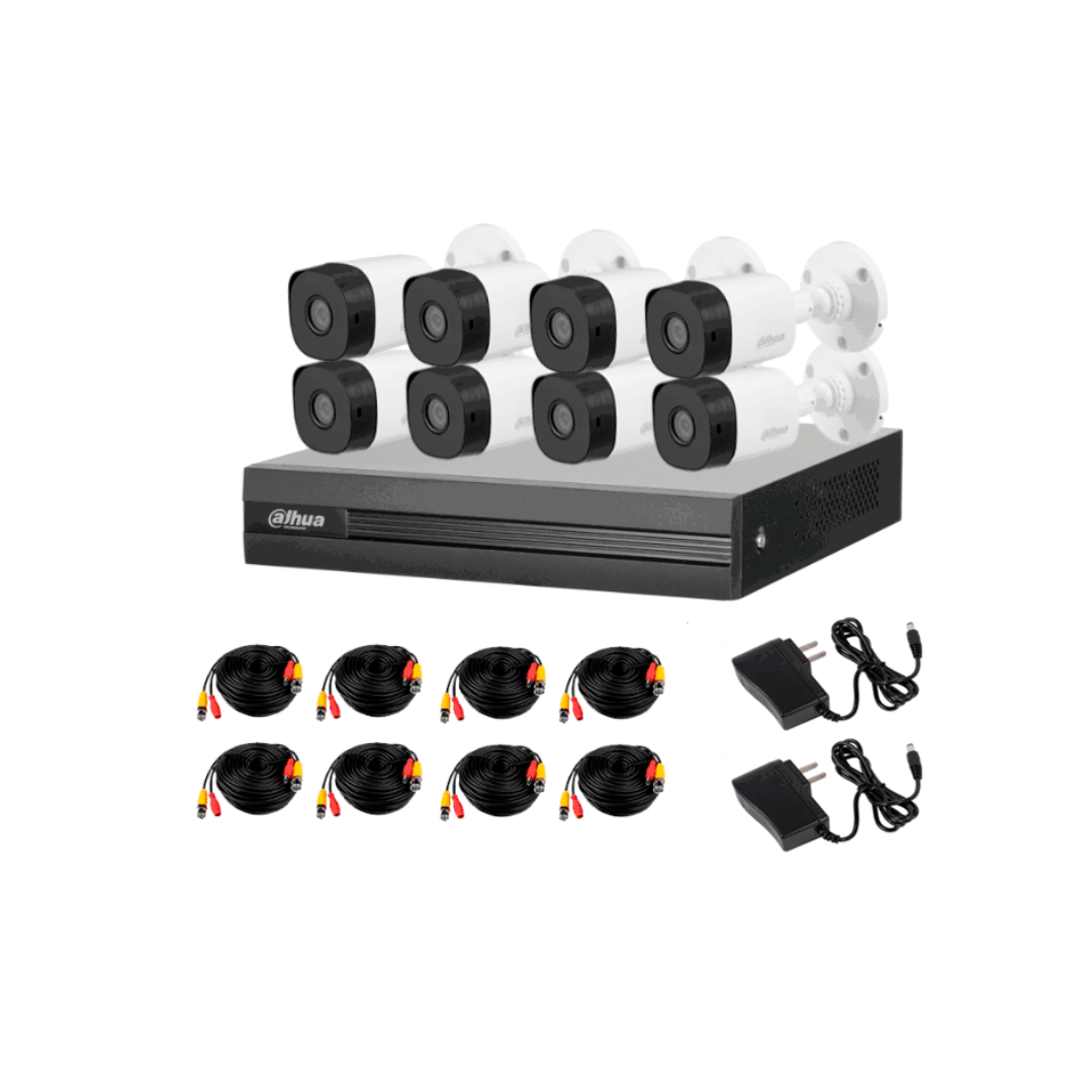 DAHUA - Kit de 8 Canales 2 Megapíxeles DVR Cooper-I WizSense Con IA H.265+ 8 Cámaras B1A21 1080p 8 Canales + 2 IP o Hasta 10 Canales IP 4 Canales SMD Plus Búsqueda de Humanos y Vehículos Accesorios Incluidos
