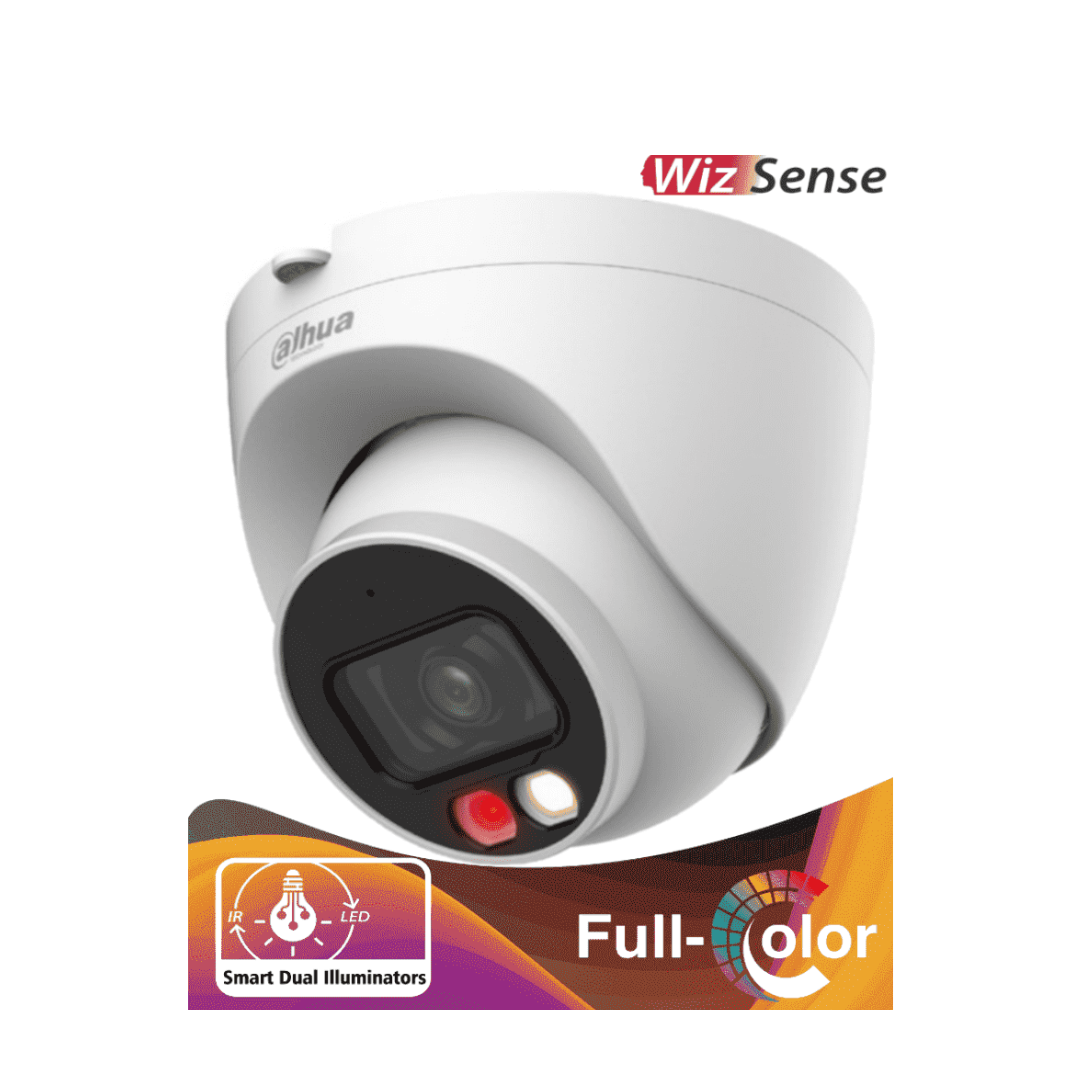 DAHUA - Cámara IP Domo de 2 Megapíxeles/ Con Iluminador Dual Inteligente+Full Color/ WizSense/ Lente de 2.8mm/ 107 Grados de Apertura/ 30 Mts de IR y Luz Visible/ Microfono Integrado/ WDR/ Ranura para Micro SD/ SMD Plus/ PoE
