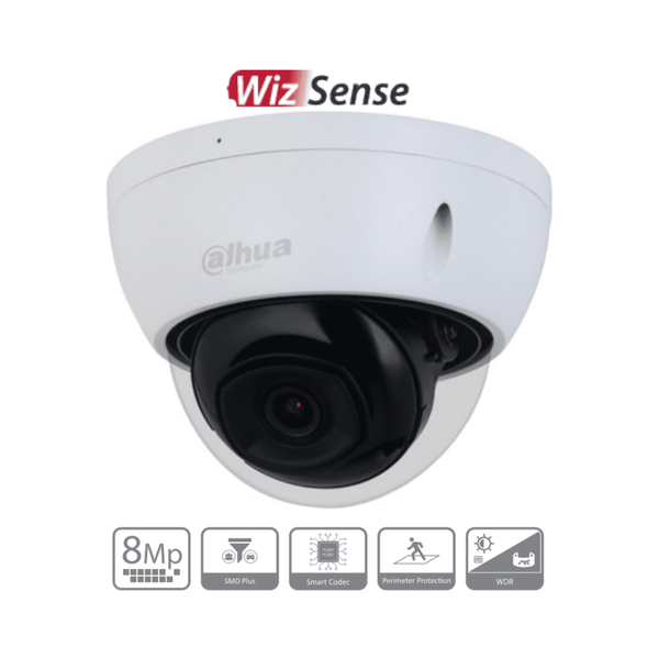 DAHUA IPC-HDBW2841E-S -Cámara IP Domo Antivandálica 4k/ 8 Megapíxeles/ Lente de 2.8mm/ 106 Grados de Apertura/ H.265+/ WDR Real de 120 dB/ IR de 30 Mts/ Video analíticos con IVS/ IP67/ IK10/ PoE/ Ranura para MicroSD