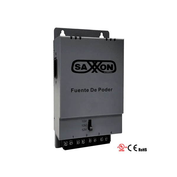 AXXON ENERGIA PSU1205A - Fuente de poder Regulable Metálica/ Conexión de Hasta 4 Canales/ Voltaje de Ajuste 12V 13V o 15V cc/ Salida de Hasta 5 Amp en los 4 Canales/ Instalación en Pared