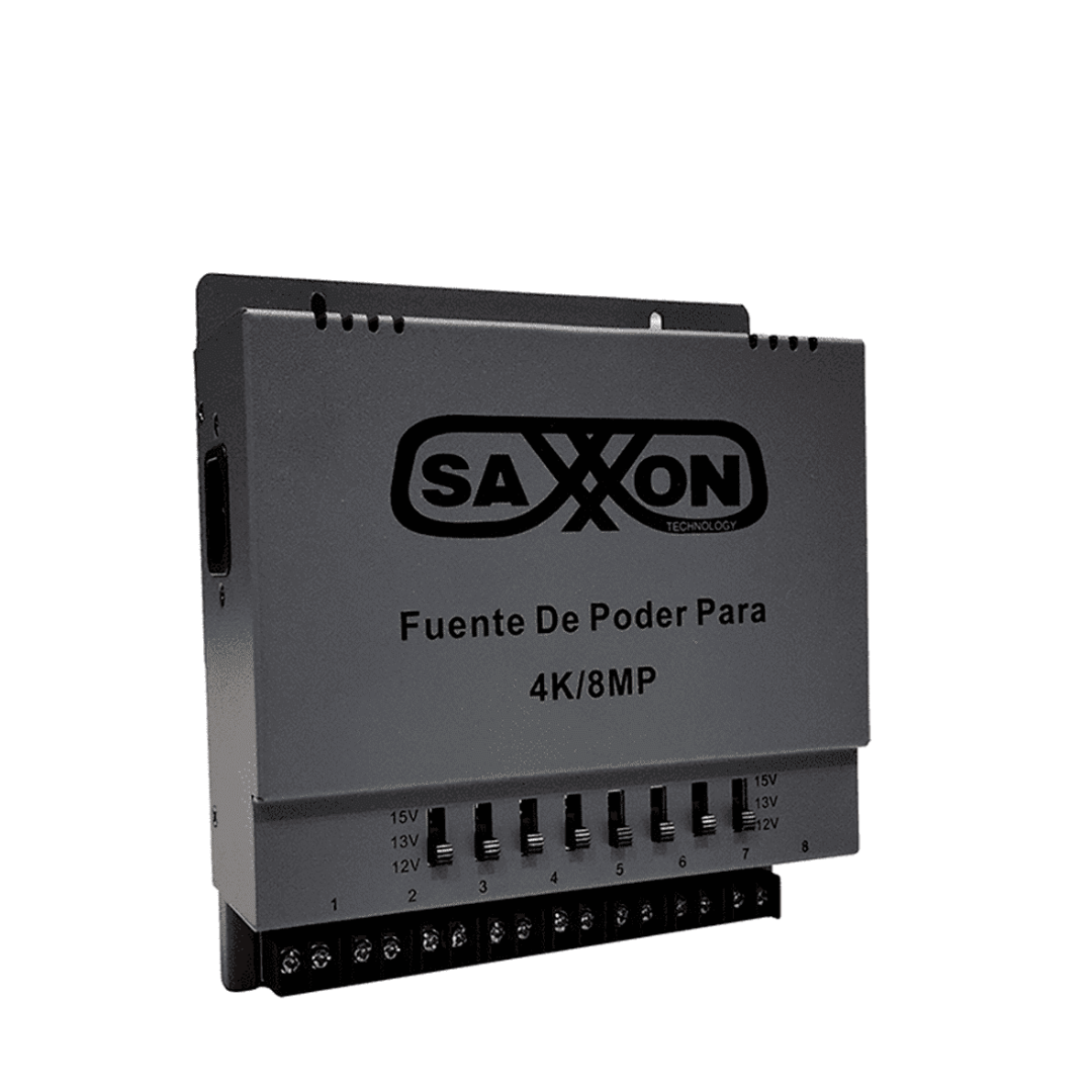 SAXXON ENERGIA PSU1208A-4K - Fuente de poder Regulable Metálica/ Conexión de Hasta 8 Canales/ Voltaje de Ajuste 12V 13V o 15V cc/ Salida de Hasta 8 Amp en los 8 Canales Máximo 1 Amp por canal
