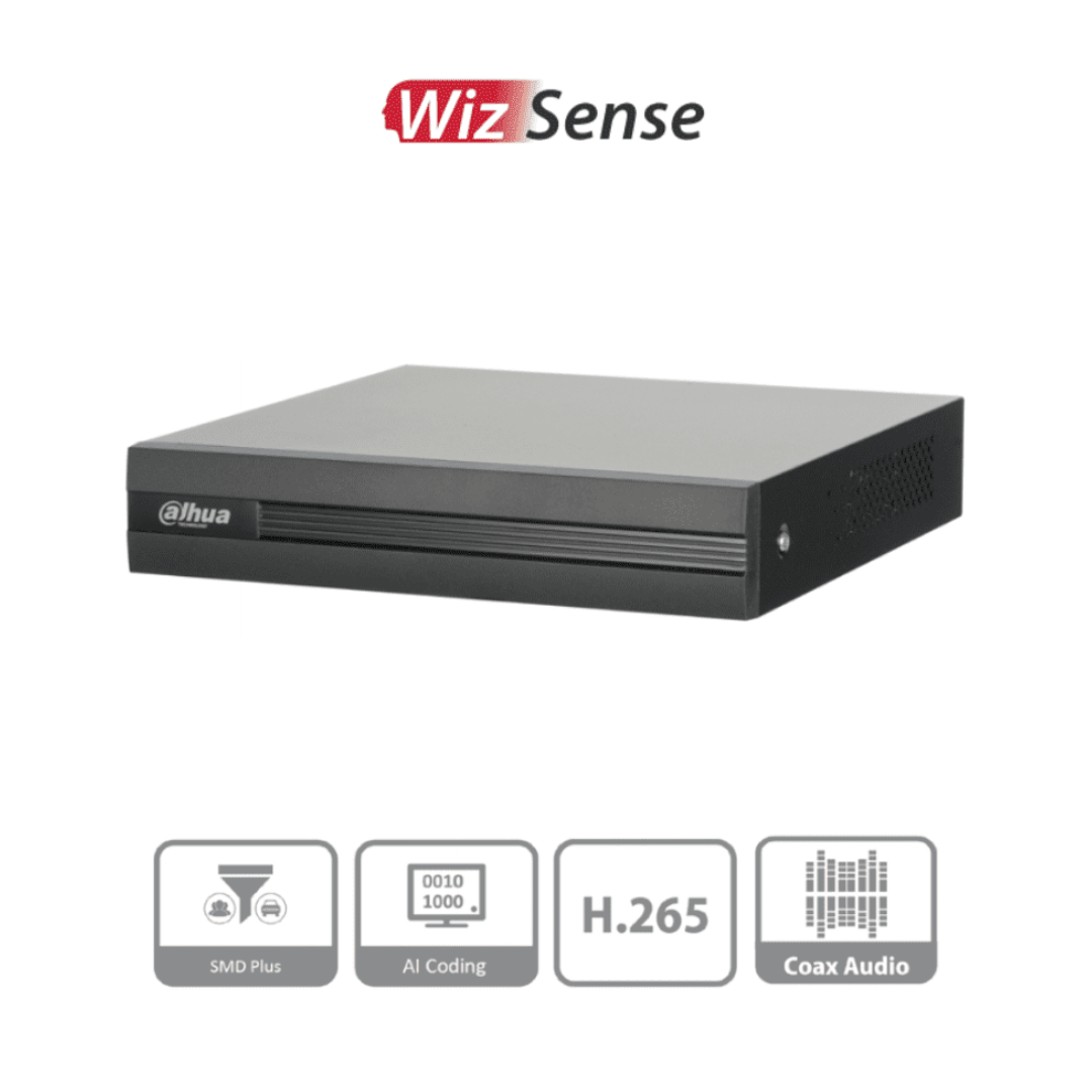 AHUA XVR1B04H-I - DVR de 4 canales 5MP Lite con WizSense y H.265+. Soporta 4 canales + 2 IP, o hasta 6 canales IP. Con SMD Plus y búsqueda inteligente de humanos y vehículos. 1 puerto SATA de hasta 6TB