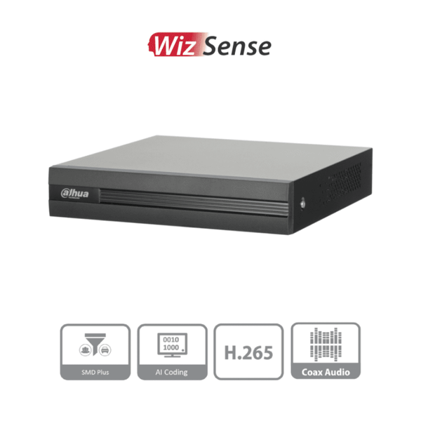 DAHUA XVR1B08H-I - DVR de 8 canales 5MP Lite con WizSense y H.265+. Soporta 8 canales + 4 IP, o hasta 12 canales IP. Con SMD Plus y búsqueda inteligente de humanos y vehículos. 1 puerto SATA de hasta 16TB